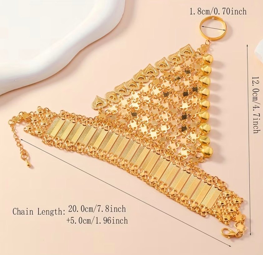 Boncuklu Altın Renkli Bohem Kadın El Zinciri - Görsel 4