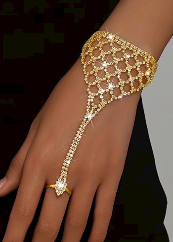 Altın Renkli Parlak Zincirli Kadın El Aksesuarı - Görsel 2