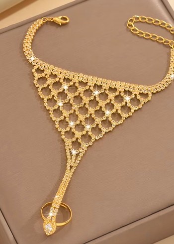 Altın Renkli Parlak Zincirli Kadın El Aksesuarı - Görsel 4