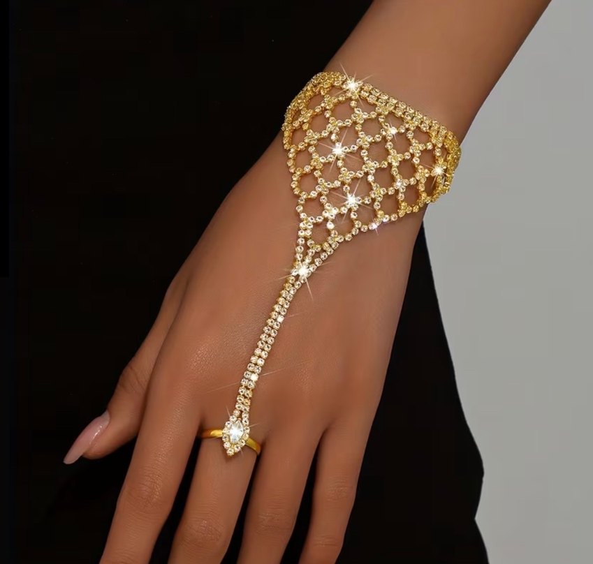 Altın Renkli Parlak Zincirli Kadın El Aksesuarı - Görsel 2