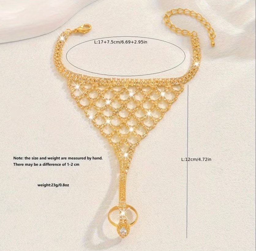 Altın Renkli Parlak Zincirli Kadın El Aksesuarı - Görsel 5