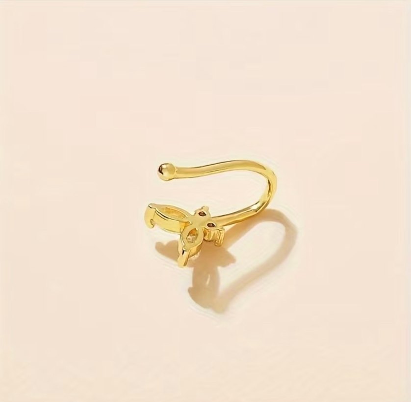 Altın Renkli Çiçekli Minimalist Kadın Burun Kıkırdak Küpesi - Görsel 3