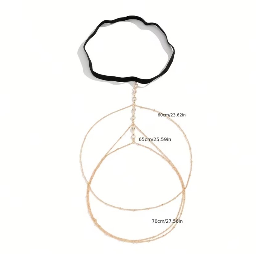 Zincir Detaylı Parlak Altın Renk Vücut Zinciri - Görsel 2