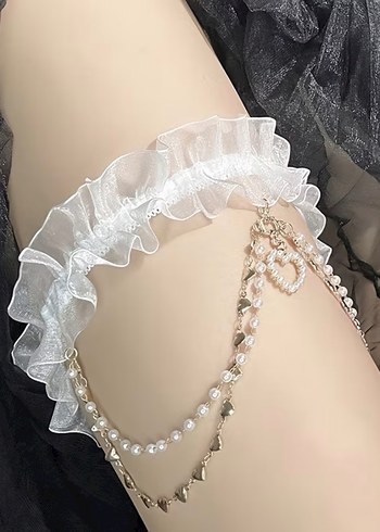 İnci Boncuklu Beyaz Düğün Bacak Zinciri - Görsel 3