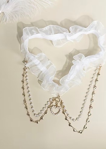 İnci Boncuklu Beyaz Düğün Bacak Zinciri - Görsel 6