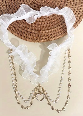 İnci Boncuklu Beyaz Düğün Bacak Zinciri - Görsel 5