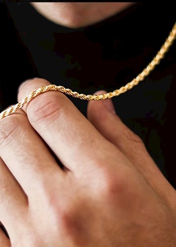 Zincir Detaylı Altın Renk Erkek Kolye - Görsel 3