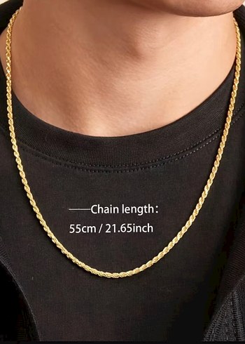 Zincir Detaylı Altın Renk Erkek Kolye - Görsel 4