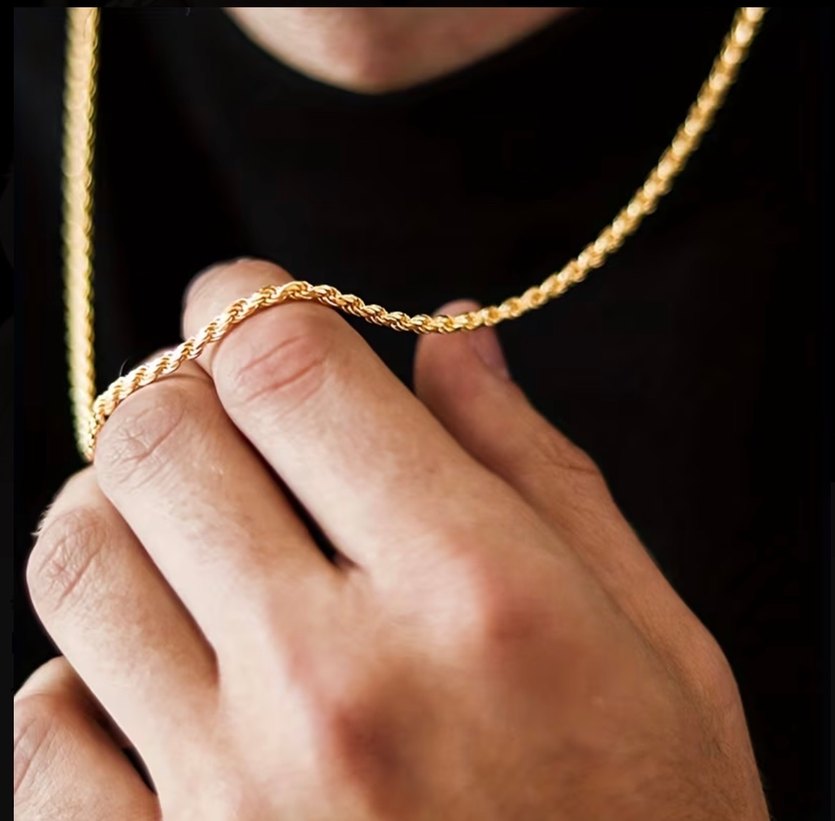 Zincir Detaylı Altın Renk Erkek Kolye - Görsel 3