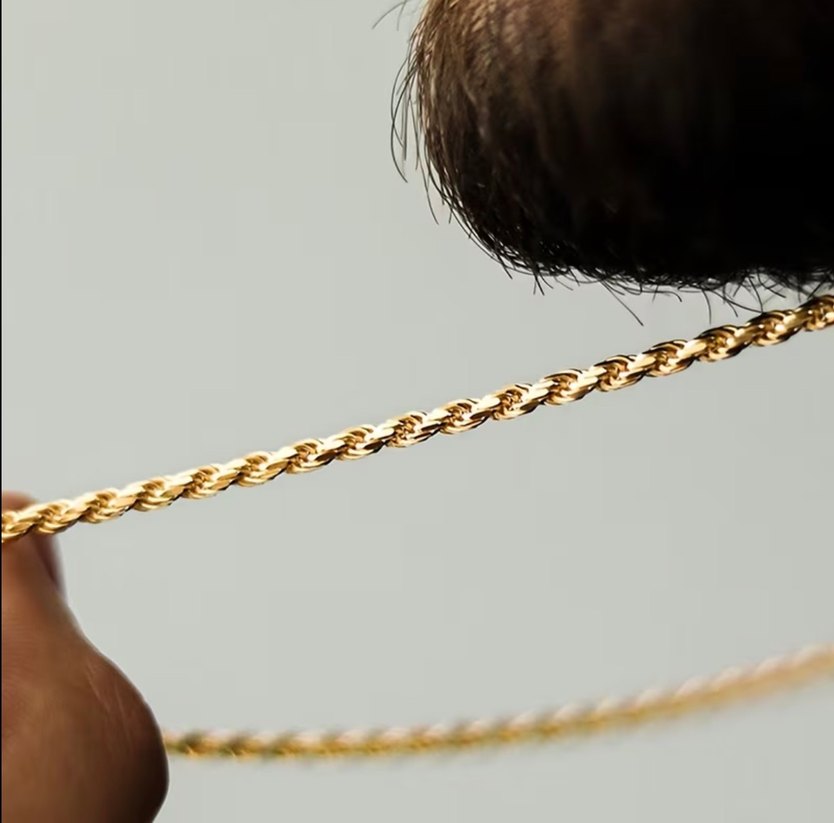 Zincir Detaylı Altın Renk Erkek Kolye - Görsel 2