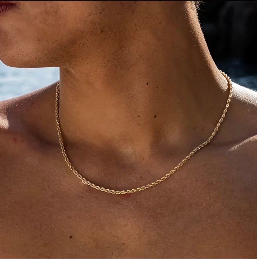 Zincir Detaylı Altın Renk Erkek Kolye - Görsel 5