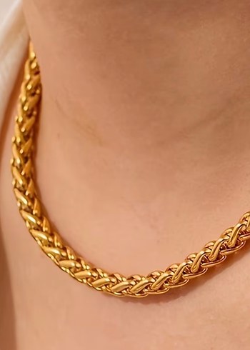 Parlak Altın Zincir Detaylı Uzun Kadın -Erkek Kolye - Görsel 3