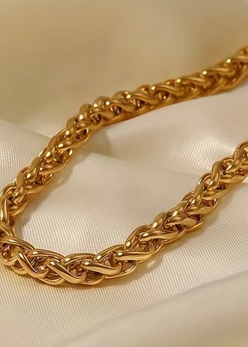 Parlak Altın Zincir Detaylı Uzun Kadın -Erkek Kolye - Görsel 4