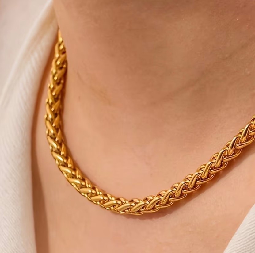 Parlak Altın Zincir Detaylı Uzun Kadın -Erkek Kolye - Görsel 3