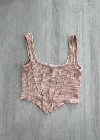 Pembe Triko Örme Crop Top