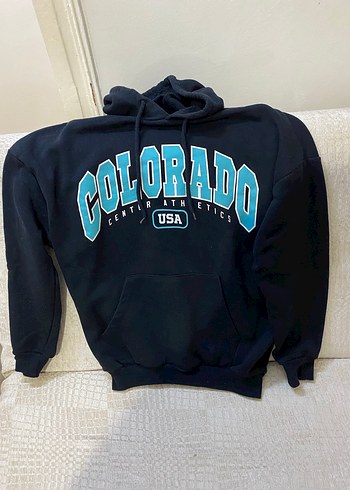 Kapüşonlu, Fermuarlı Mavi Sweatshirt - Görsel 2