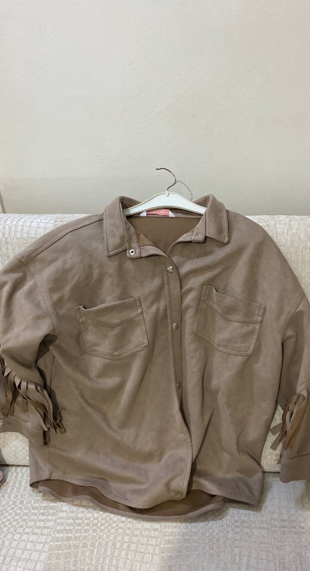 Bej Süet Kadın Püsküllü Ceket - Görsel 2