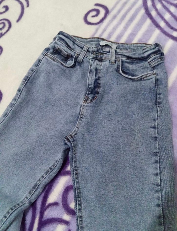 Düğmeli Gri Batik Desenli Kadın Kot Pantolon - Görsel 2