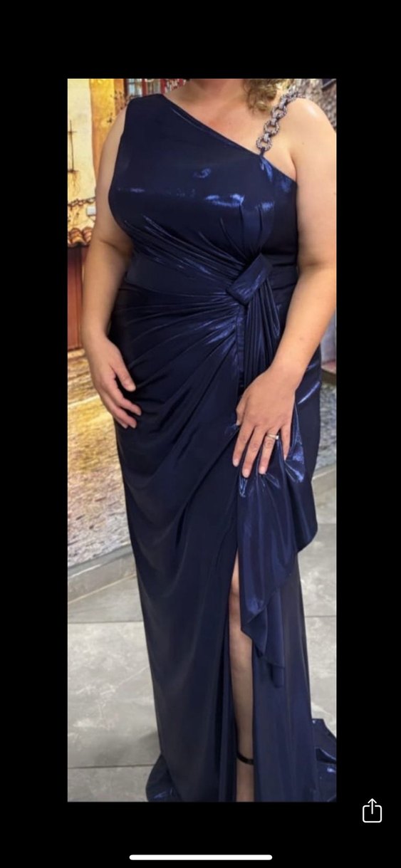 Lacivert Drapeli Uzun Straplez Abiye Elbise - Görsel 2