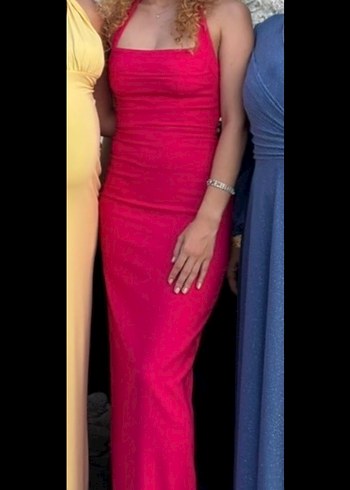 Pembe Düz Uzun Elbise - Görsel 2