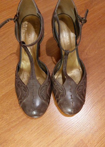 VİNTAGE Kahverengi Deri Kemerli Dolgu Topuklu Kadın Ayakkabı - Görsel 2