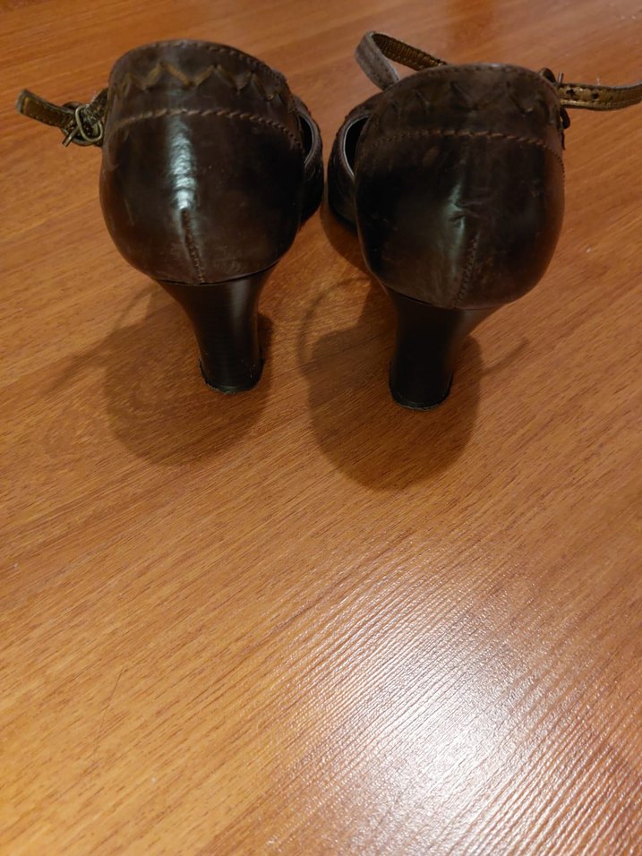 VİNTAGE Kahverengi Deri Kemerli Dolgu Topuklu Kadın Ayakkabı - Görsel 4