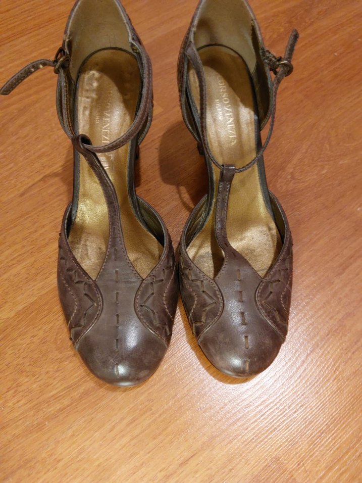 VİNTAGE Kahverengi Deri Kemerli Dolgu Topuklu Kadın Ayakkabı - Görsel 2