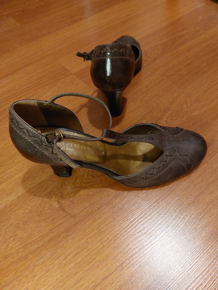 VİNTAGE Kahverengi Deri Kemerli Dolgu Topuklu Kadın Ayakkabı - Görsel 5