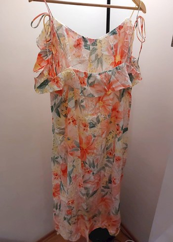 H&M Bohem Çok Renkli Askılı bol Uzun Elbise XXL - Görsel 2