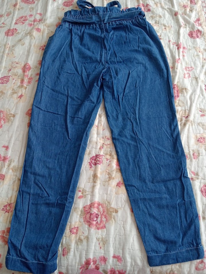 Kadın Mavi Kemerli Bol Kesim Kot Pantolon - Görsel 2