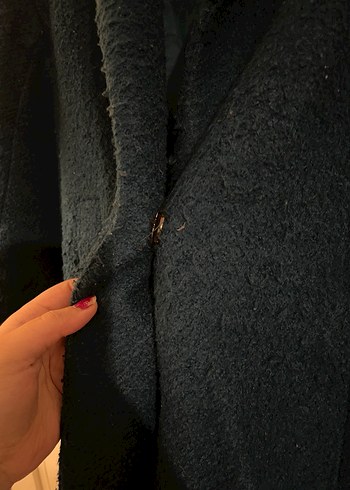 Mavi Düğmesiz Uzun Kaban - Görsel 5