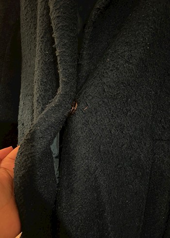 Mavi Düğmesiz Uzun Kaban - Görsel 6