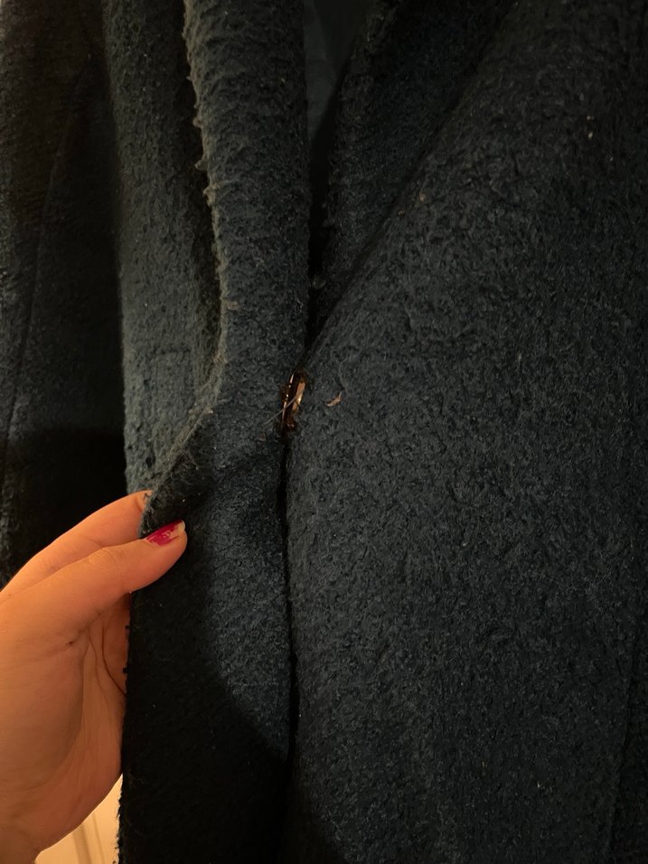 Mavi Düğmesiz Uzun Kaban - Görsel 5