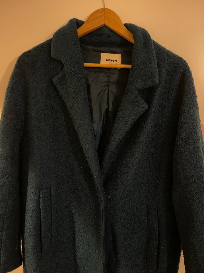 Mavi Düğmesiz Uzun Kaban - Görsel 3