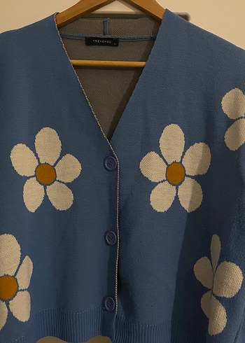 Çiçek Desenli Mavi Düğmeli Kadın Hırka - Görsel 3