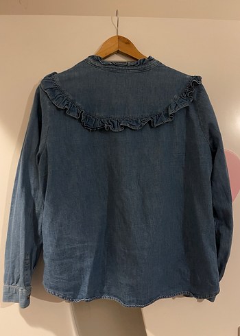 Kadın Mavi Denim Fırfırlı Gömlek - Görsel 5