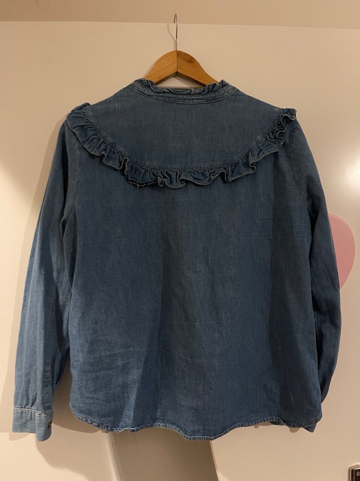 Kadın Mavi Denim Fırfırlı Gömlek - Görsel 5