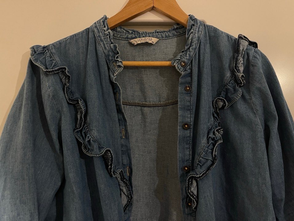 Kadın Mavi Denim Fırfırlı Gömlek - Görsel 2