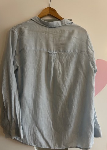 Düğmeli Mavi Keten Gömlek - Görsel 5