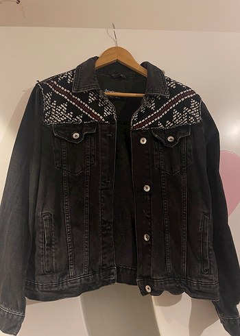 Nakışlı Siyah Kadın Denim Ceket - Görsel 4
