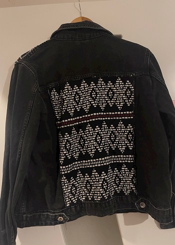 Nakışlı Siyah Kadın Denim Ceket - Görsel 5