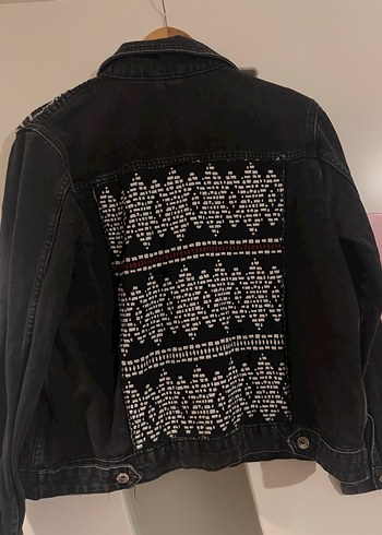 Nakışlı Siyah Kadın Denim Ceket - Görsel 6
