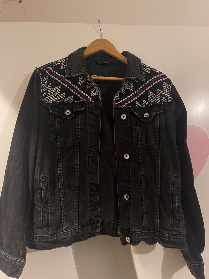 Nakışlı Siyah Kadın Denim Ceket - Görsel 4