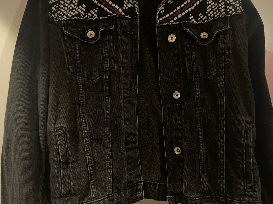 Nakışlı Siyah Kadın Denim Ceket - Görsel 3