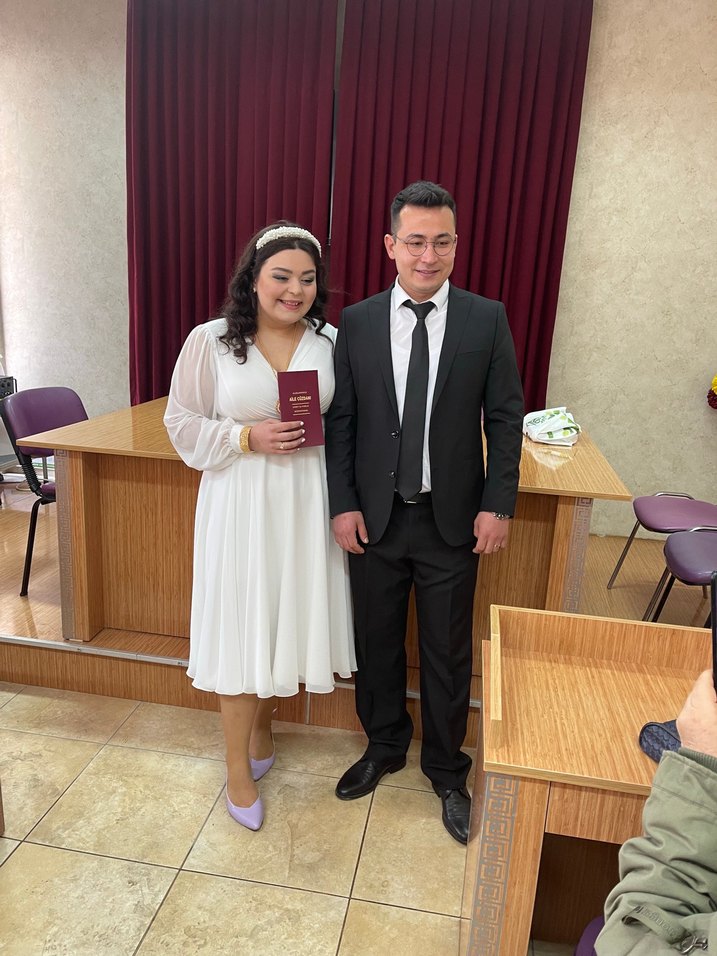 Nikahımda giydim. Uzun kol kruvaze yaka midi şifon elbise - Görsel 2