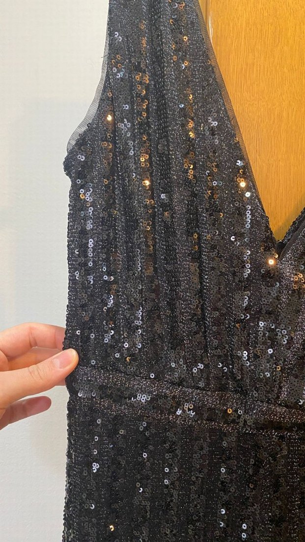 Kadın Siyah Payetli V Yakalı Uzun Tulum - Görsel 4