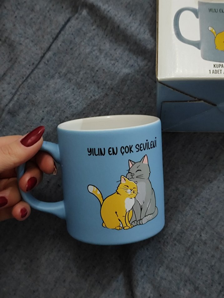 LCW Home Mavi Kedi Desenli Seramik Kupa - Görsel 3