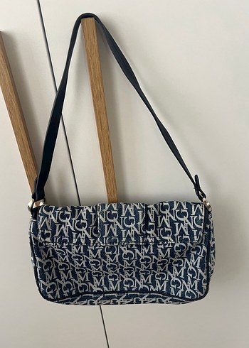 Beden mavi Renk Mango Tokalı Koyu Mavi Baskılı Denim Çanta