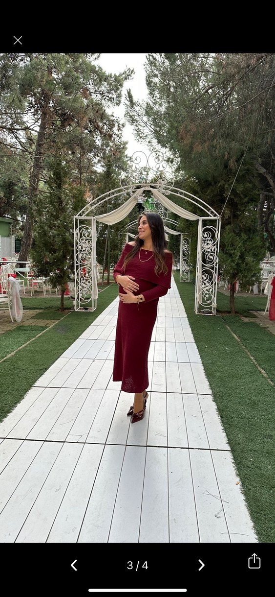 Bordo Uzun Kollu Hamile Abiye Elbise - Görsel 3