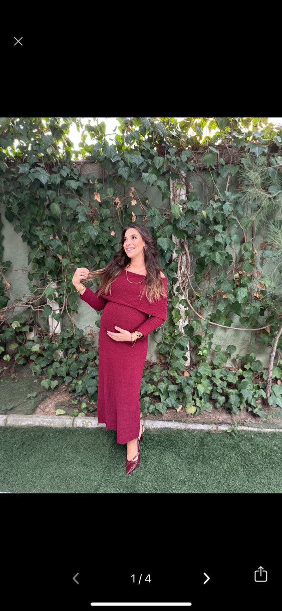 Bordo Uzun Kollu Hamile Abiye Elbise - Görsel 2